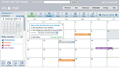 mail.aol.com Calendar